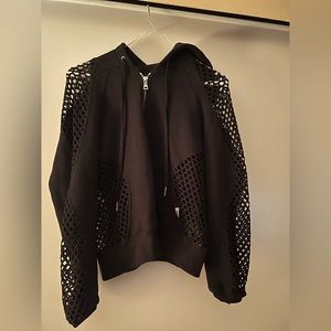 Good American Black Fishnet Hoodie Jacket Sz 1